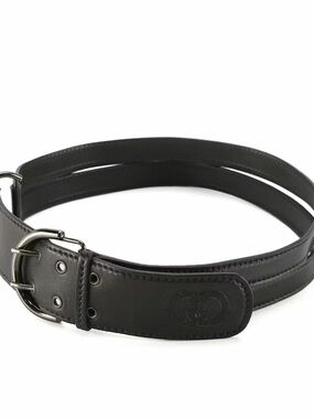 Vintage Gucci Black Leather GG Logo Belt Gunmetal Buckle 80/32